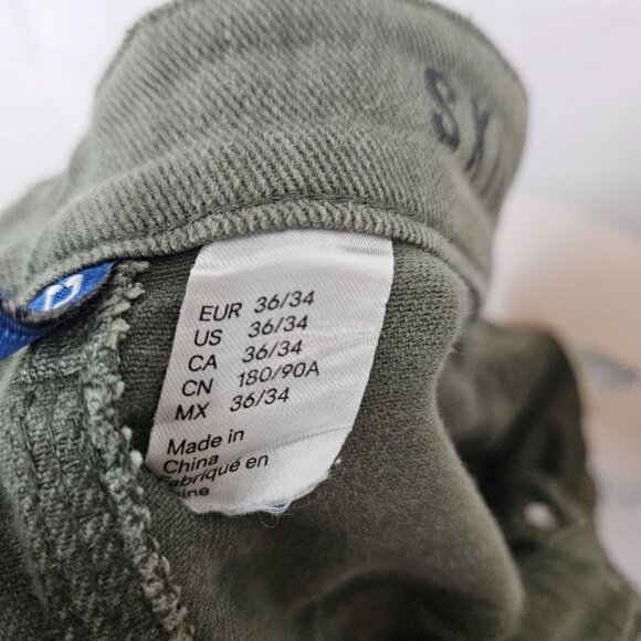 Divided Mens Distressed Ripped Skinny Fit Jeans Size 36x34 Olive Green Pants - Picture 5 of 12